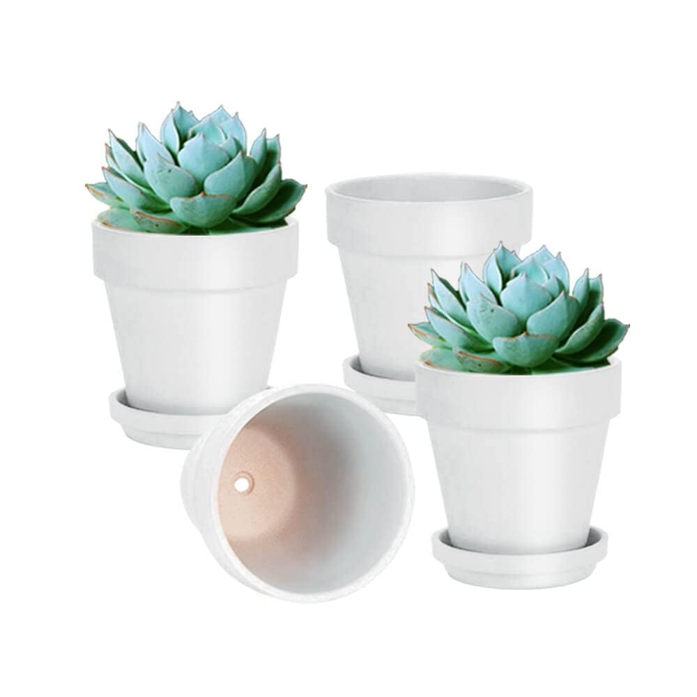 vensovo 6 Inch White Terracotta & Clay Pots for Plant with Saucer - 4 Pack Medium Terra Cotta Planter with Drainage Hole, Flowerpot for Indoor Outdoor Plants, Crafts, Wedding Favor