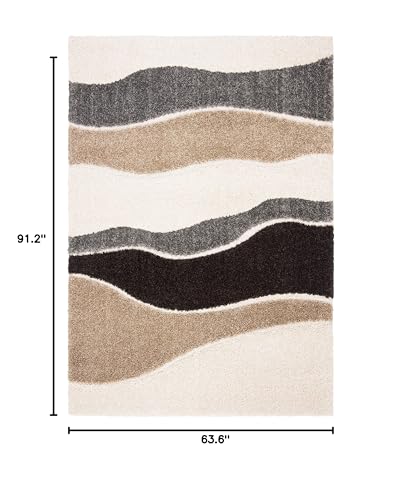 SAFAVIEH Florida Shag Collection Area Rug - 5'3" x 7'6", Ivory & Grey, Abstract Design, Non-Shedding & Easy Care, 1.2-inch Thick Ideal for High Traffic Areas in Living Room, Bedroom (SG475-1180)