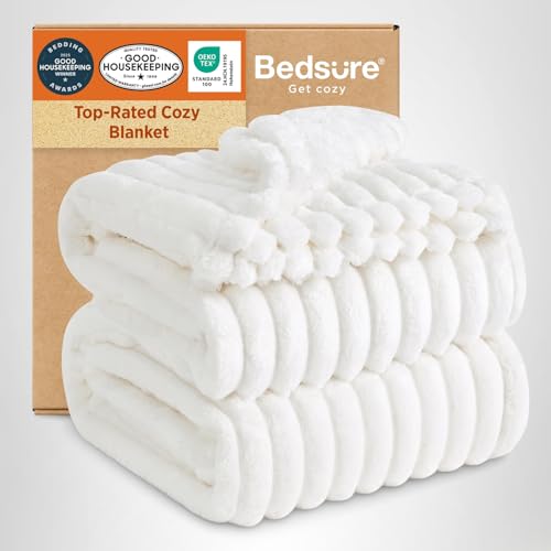 Bedsure GentleSoft White Throw Blanket for Couch - Mothers Gifts Day Birthday Gifts for Women Mom Her, Soft Cozy Fleece Summer Throw Blanket for Girl, Room Home Bedroom Decor, Off White, 50x60 Inches