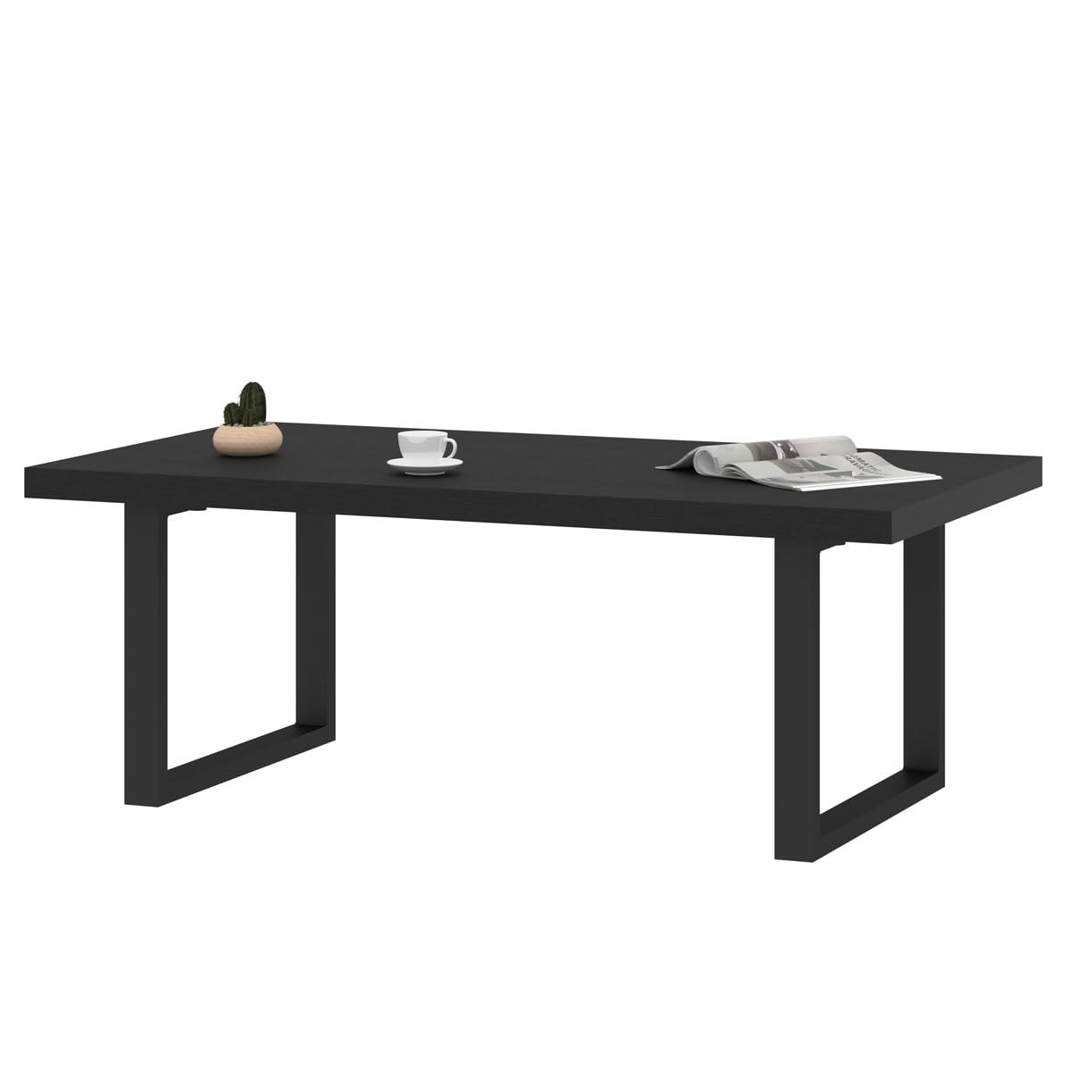 IBF Modern Black Coffee Table, Minimalist Industrial Wooden Center Table, Simple Farmhouse Rectangle Living Room Table, Wood and Metal Cocktail Coffee Table for Home Bedroom Office, Black Oak, 47 Inch