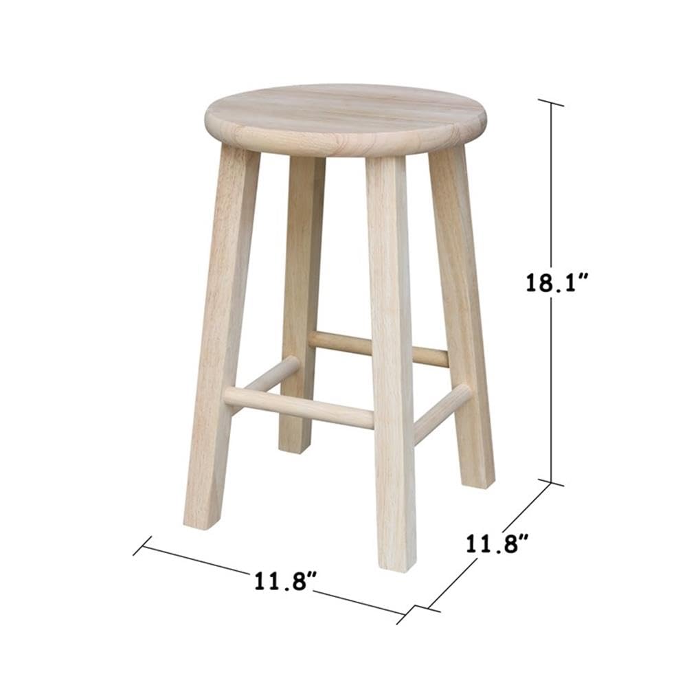 International Concepts Round Top Stool, 18-Inch Seat Height, Solid Parawood, Unfinished