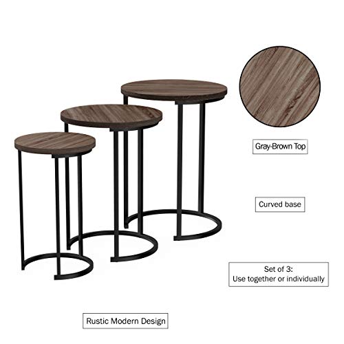 Lavish Home Nesting Tables - Set of 3 Round Side Tables for Living Room, Bedroom, or Home Office - Woodgrain-Look End Table Set - Modern Living Room Furniture (Gray/Brown)