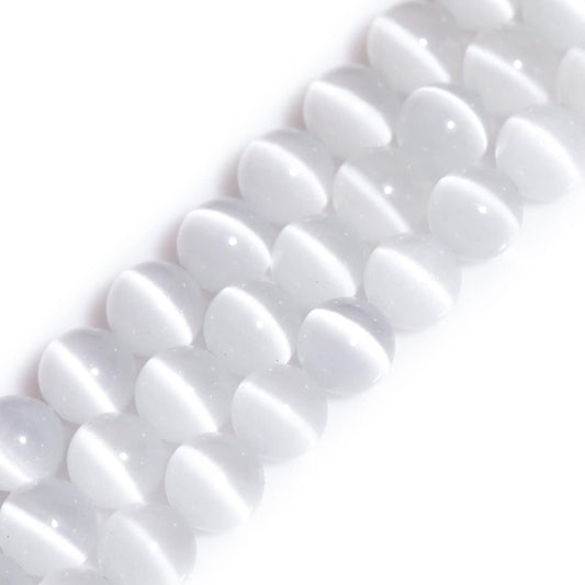 HAAMIIQII 45pcs 8mm White Cat Eye Beads Round Loose Gemstone Beads for Jewelry Making Strand 15 Inch