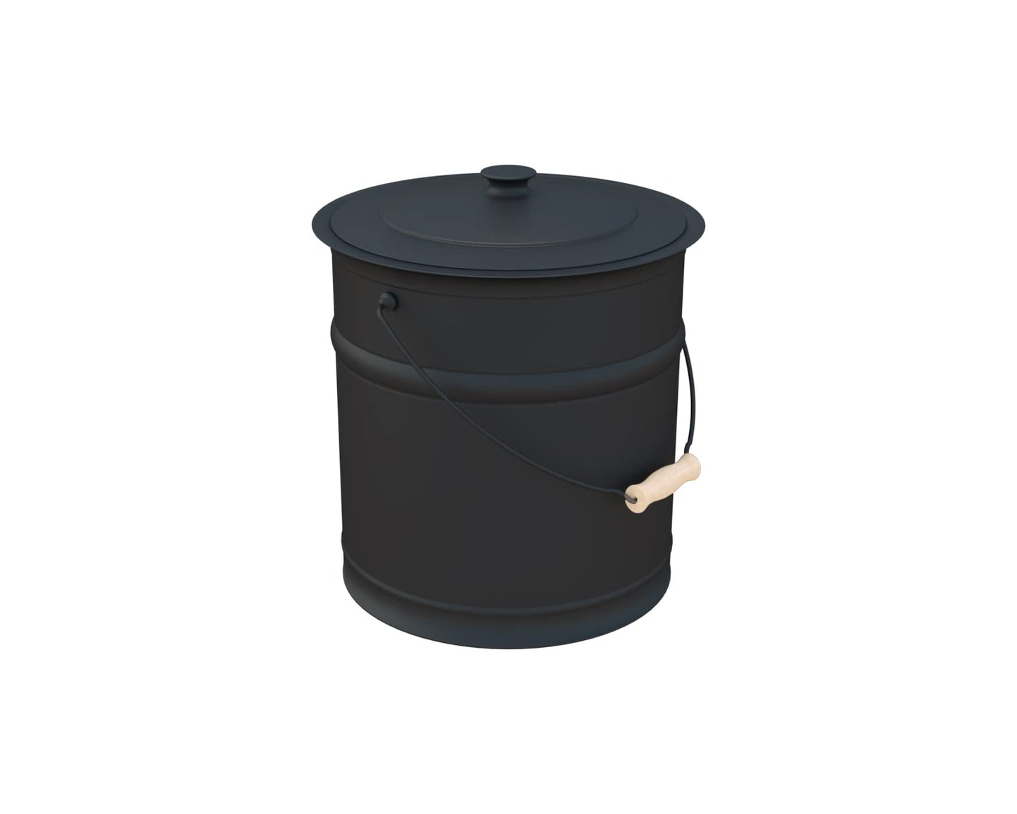 Plow & Hearth 3 Gallon Black Large Ash Bucket with Lid and Wood Handle | 28 Gauge Galvanized Iron Metal | Double Bottom | Tool for Fireplaces Fire Pits Wood Burning Stoves (Black)