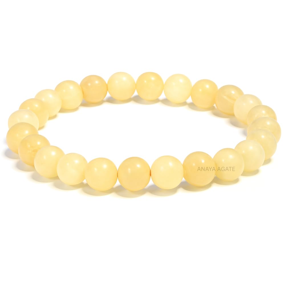 ANAYA AGATE Yellow Calcite Bracelet – Healing Crystal Bracelet for Women and Men – 8mm Round Beaded Bracelet for Protection, Positive Energy – Elastic Adjustable Size Gemstone Bead Bracelet