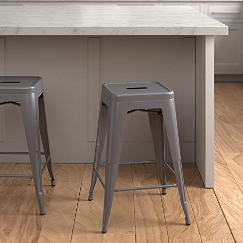 Amazon Basics Metal Bar Stools, 24-Inch, Easy Assembly, Dark Grey, Set of 4
