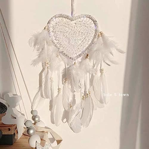 Skreened Christmas Lights，Fashion Handmade LED Light Dream Catcher with Feather Love Heart Dream Catcher Night Light Home Bedside Wall Hanging Home Party Wedding Decoration Gift (White)