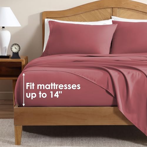 ClevaHome Sheet Set Queen Size, 4-Piece Bedding, Lightweight & Super Soft Easy Care Microfiber– Shrinkage & Fade Resistant Bedding Set with 14'' Deep Pockets (Dusty Rose)
