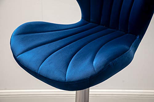 Roundhill Furniture Ellston Velvet Adjustable Swivel Barstools in Blue, Set of 2