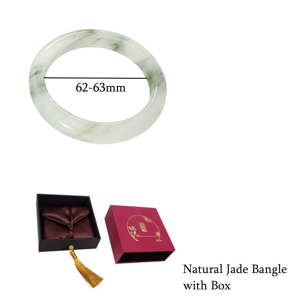 URED Natural Jade Bangle Bracelet For Women Genuine Green Jade Bracelet Good Luck Wealth Feng Shui Bracelet For Woman Yoga Meditation Mother Birthday Gift(TScui1, 62-63mm)
