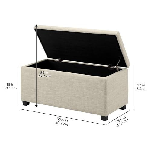 Amazon Basics Upholstered Storage Rectangular Ottoman and Entryway Bench, Polyester, Beige, 35.5"W x 16.5"D x 17"H