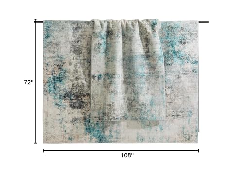 Carvapet 6x9 Large Rugs for Living Room Bedroom Kids Room, 6 x 9 Washable Teal Modern Abstract Low Pile Carpet with Rubber Backing, Foldable, Non Slip Thin Area Rug, Ultra Soft