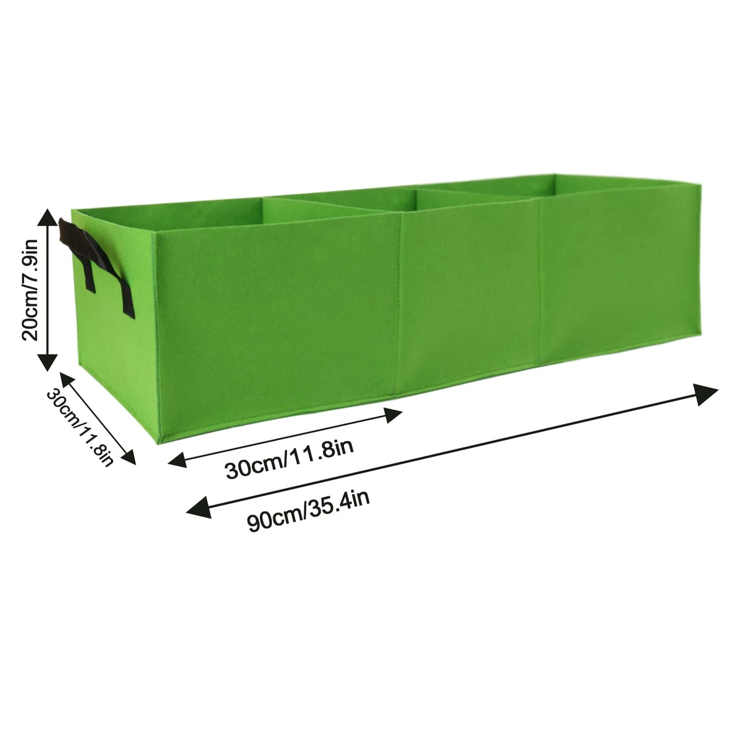 Auroal 15 Gallon Grow Bags 2 Pack, 3 Compartments Rectangle Raised Planting Bags, 400g Heavy Duty Nonwoven Fabric Planter Pots for Vegetable Tomato Herb Flower Indoor Outdoor Gardening (Green)