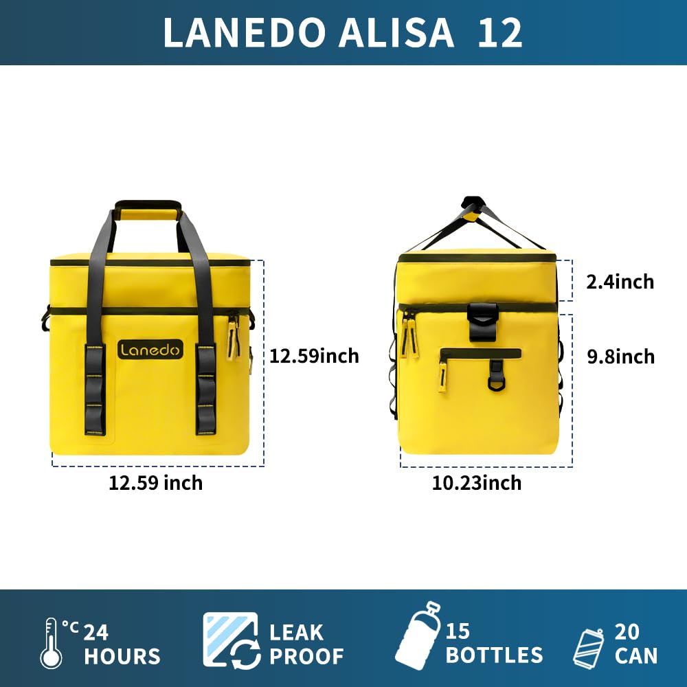 Lanedo Lunch Soft Cooler 20 Can, Soft Carrying Handle Insulated Bag Portable Ice Chest Box for Lunch, Beach, Drink, Beverage, Travel, Camping, Picnic, Car, Trips, Cooler Leak-Proof (Orange)