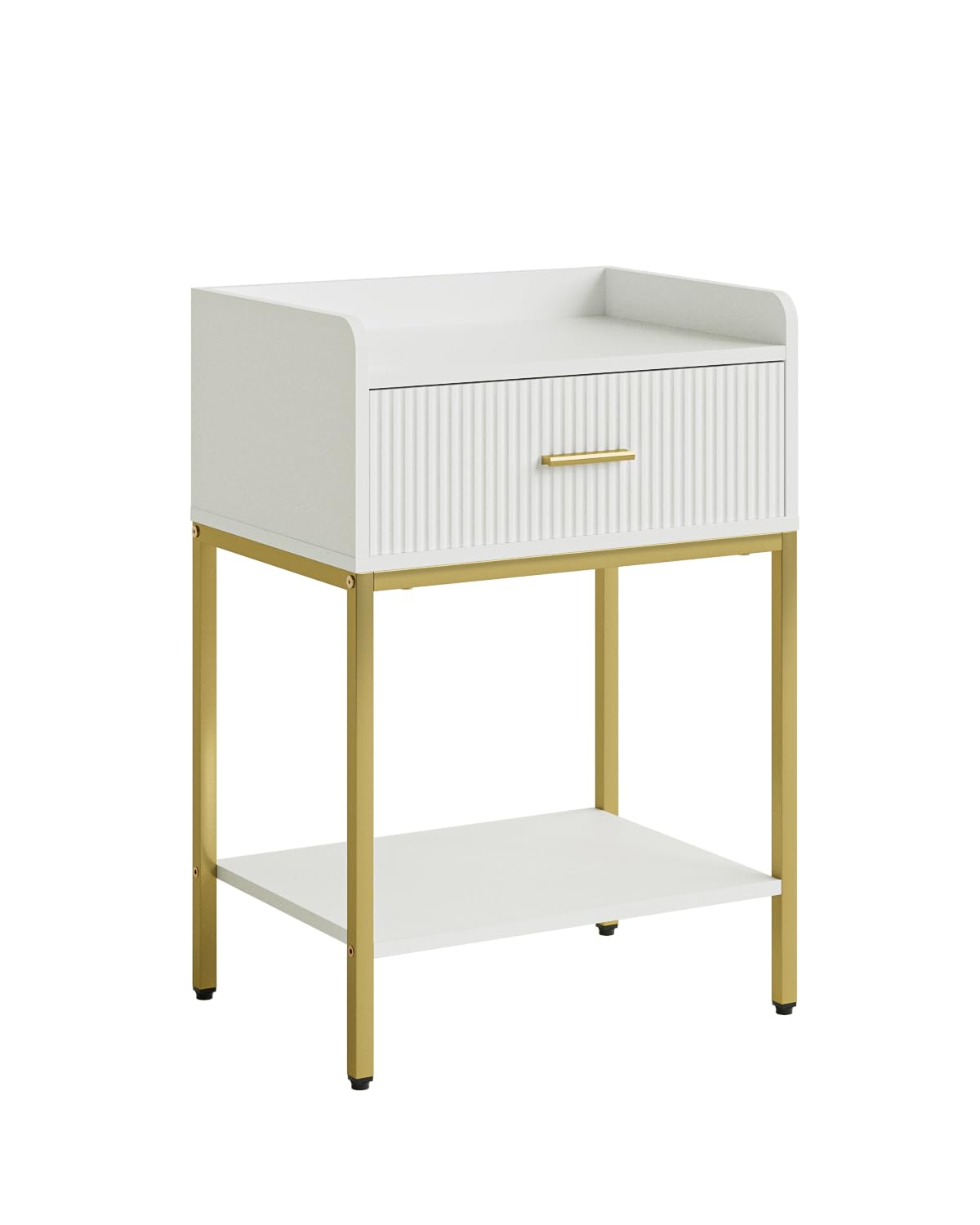 Apetaccat Night Stand, 3-Tier Bed Side Table, Small End Table, Nightstand with Open Shelf and Drawer, Bedside Table for Bedroom, Living Room, White