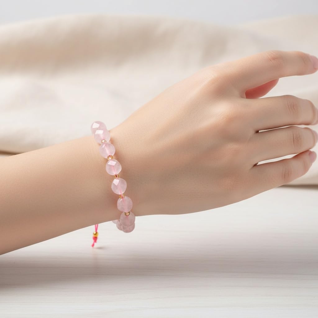 Yochus 42pcs Natural Pink Quartz Stone Beads for Bracelet，2strands 6mm Facted Twist Loose Gemstone Beads for Jewelry Making DIY Craft Necklace Earring