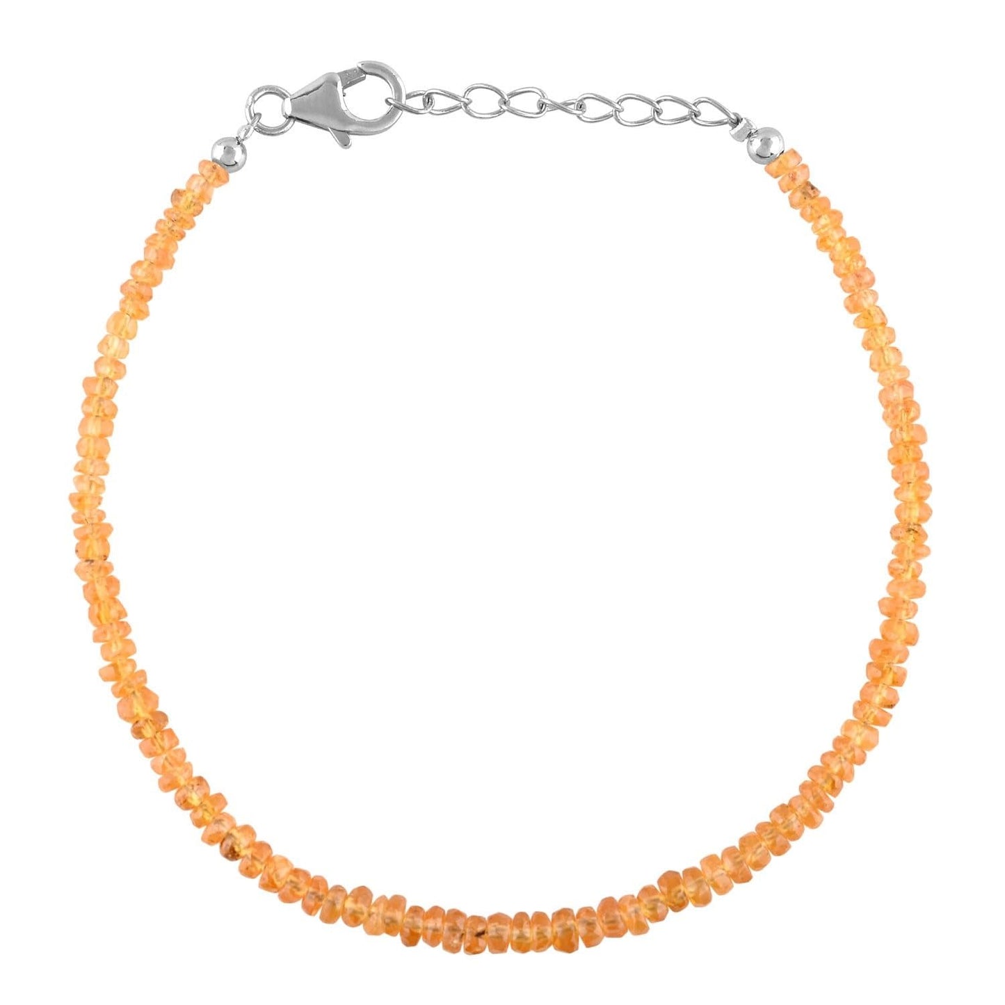 QNAVIC Orange Garnet Bangle Bracelet for Women – Dainty Gemstone Beads, January Birthstone Chakra Healing Crystal, 925 Sterling Silver Rhodium Plated Adjustable 8" Chain, Hypoallergenic Minimalist Jewelry Birthday Gifts
