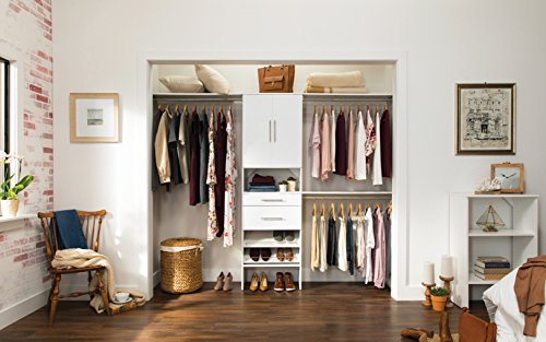 ClosetMaid SuiteSymphony Wood Closet Organizer System, 25-Inch Starter Kit with Tower and 3 Hang Rods and Shelving, Adjustable Shelves, Customizable Insert, Reach-in or Walk-in Closets, Pure White