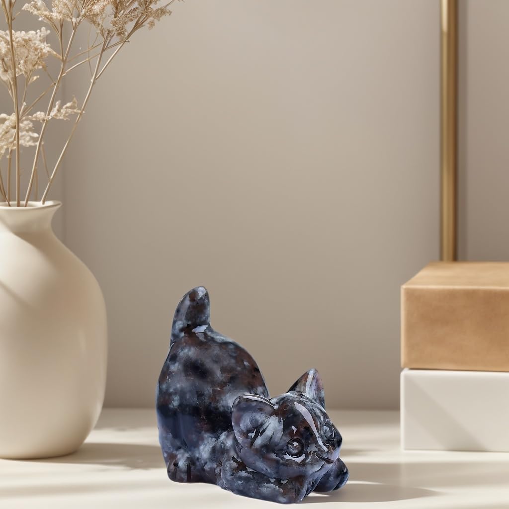 DZJXBZhu Flame Stone Cat Crystal Statue Healing Crystal Reiki Meditation Pocket Gem Guardian Sculpture Home Study Table Desk Decor Collection Gift for Loved Ones
