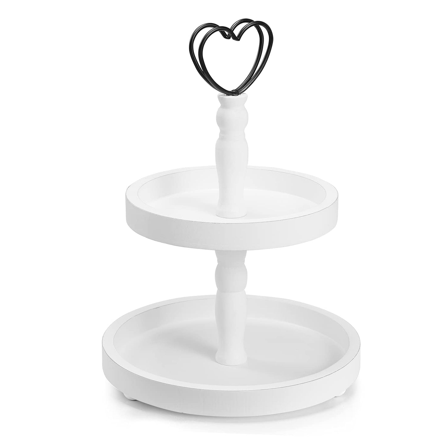 2 Tiered Tray Stand Decor, White Tiered Tray Decor for Farmhouse, Coffee Bar, Weddings-Holiday (White)