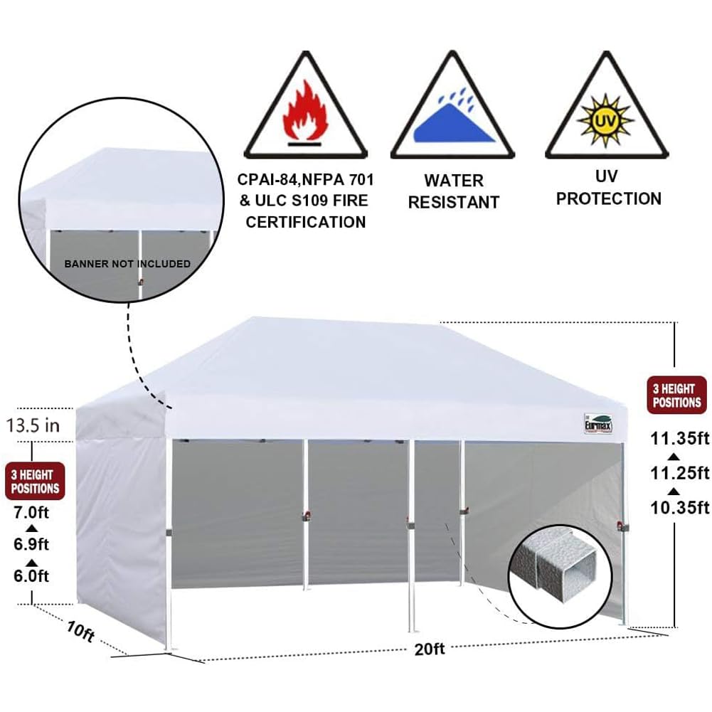 Eurmax USA 10x20 Pop Up Canopy Tent,Commercial Tent with Patented No-Tip Rolling Bag,4 Zippered Removable Walls,UV & Water Resistant Canopy Top,Heavy Duty Outdoor Gazebo,Instant Shelter(Red)