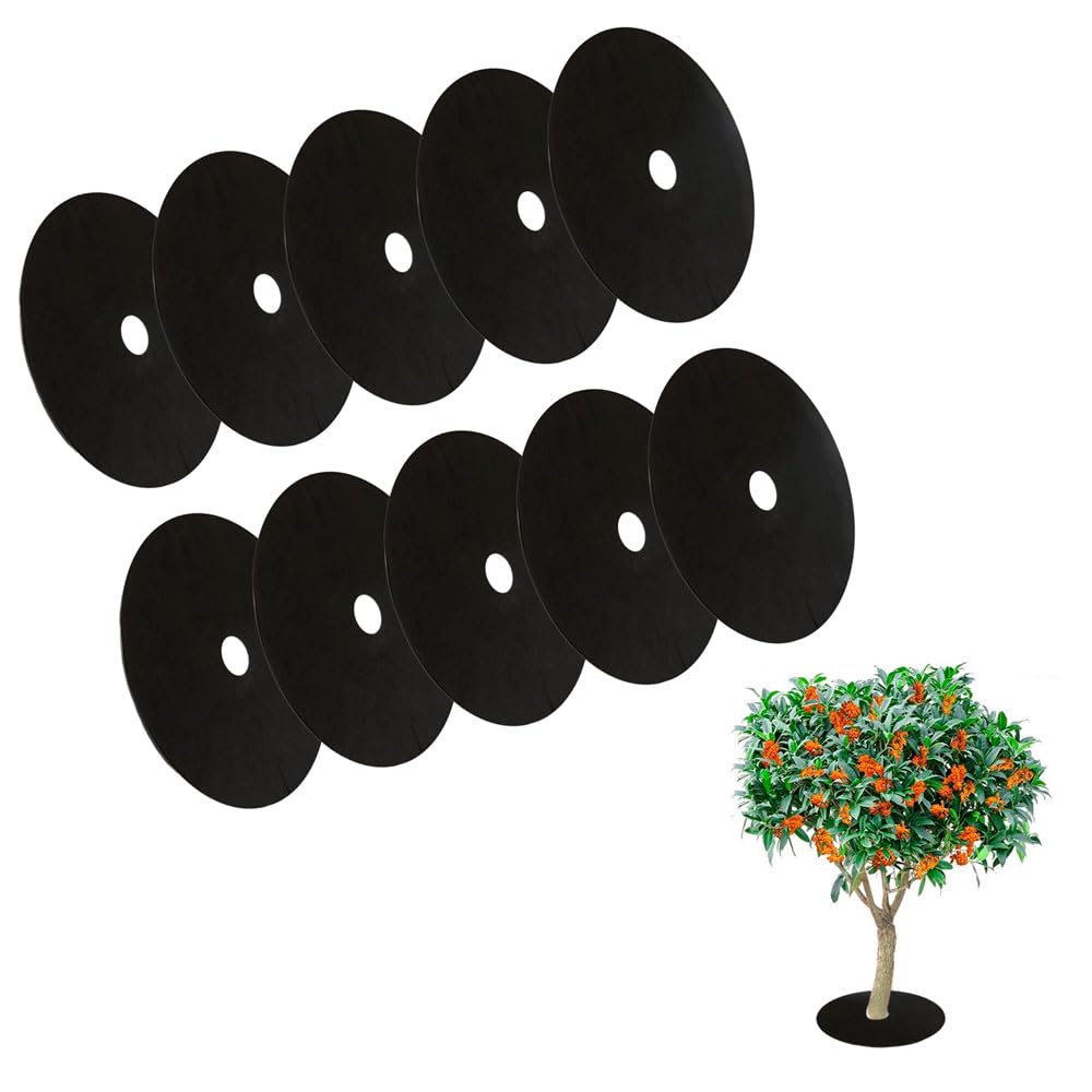 GardenPal 10-Pack 24.4inch Non-Woven Tree Ring, Weed Barrier Fabric, Degradable & Reusable Tree Mulch Ring for Landscaping Weed Control Root Protection, Tree Protector Mat, Reusable Tree Weed Barrier