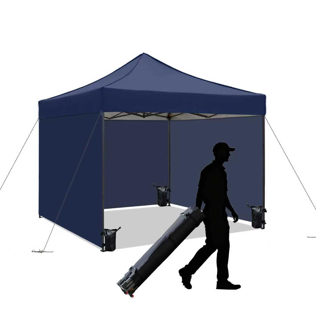 10x10 Pop up Canopy Tent with Sidewalls,Heavy Duty Waterproof Sun Shade Canopy Easy up Canopy with Wheel Bag Commercial Gazebo Tent for Outdoors Parties Vendors Camping Beach (Navy Blue)