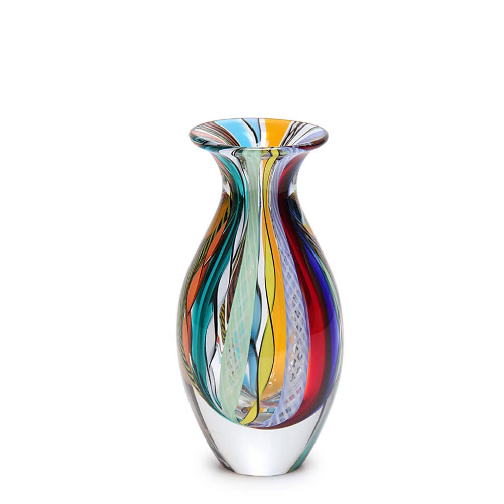 Ca D Oro Small Glass Vase Boho with Colored Canes Hand Blown Murano-Style Art Glass - Model Nº 2