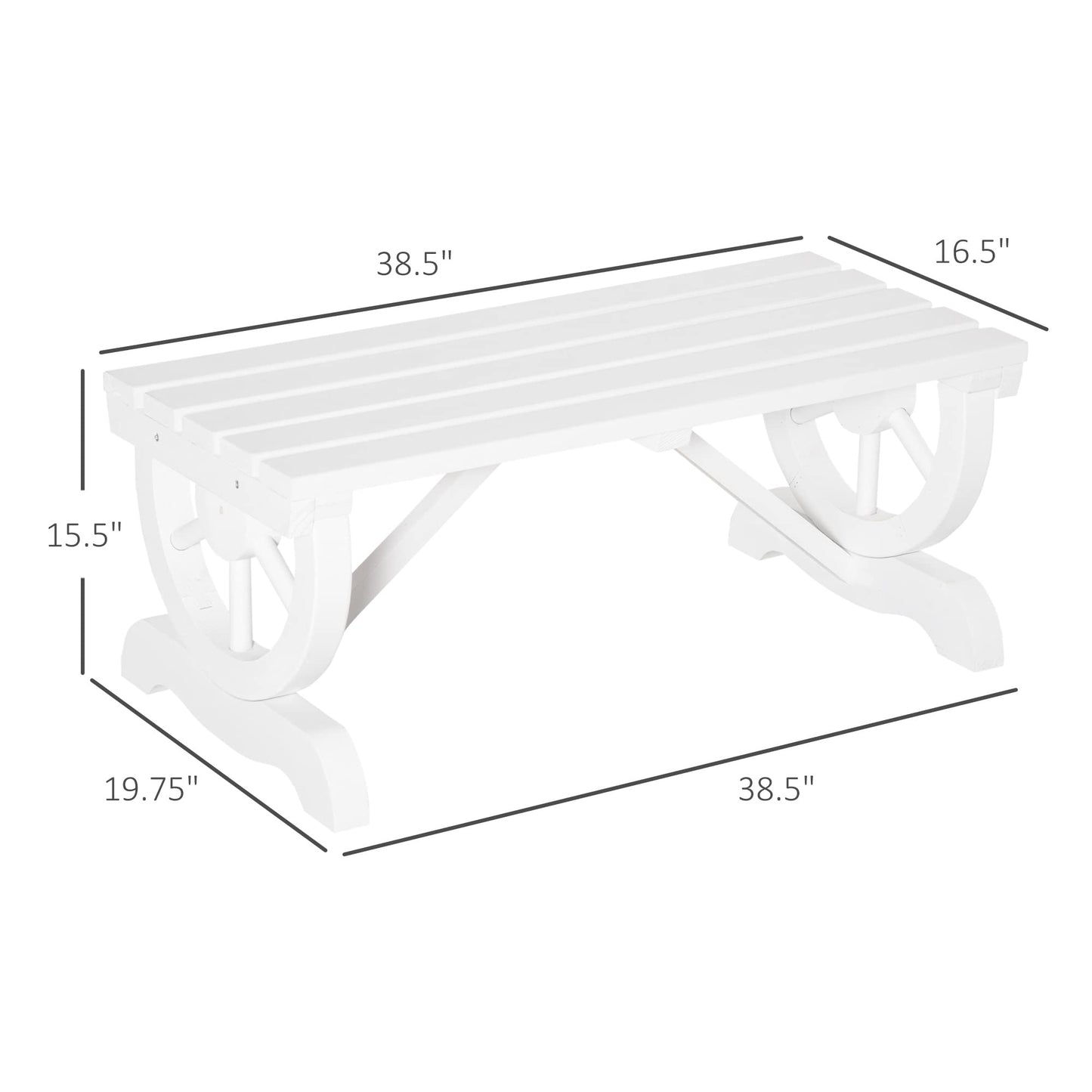 Outsunny 2-Person Wooden Garden Bench, Outdoor Wagon Wheel Porch Bench for Backyard Garden, Support 550 LBS, Rustic Country Style Patio Furniture, White