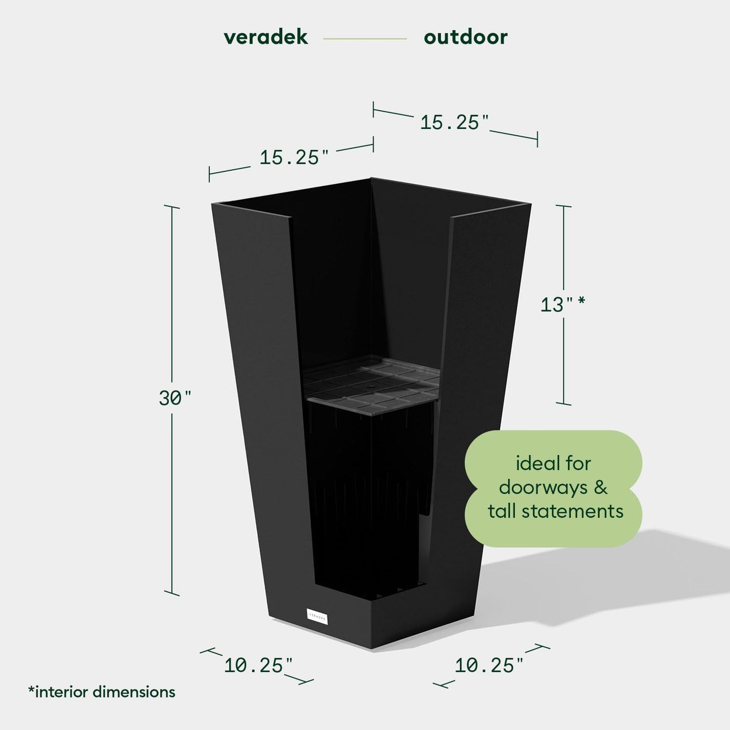 Veradek V-Resin Indoor/Outdoor Taper Planter, Set of 2 (30 inch, Black)