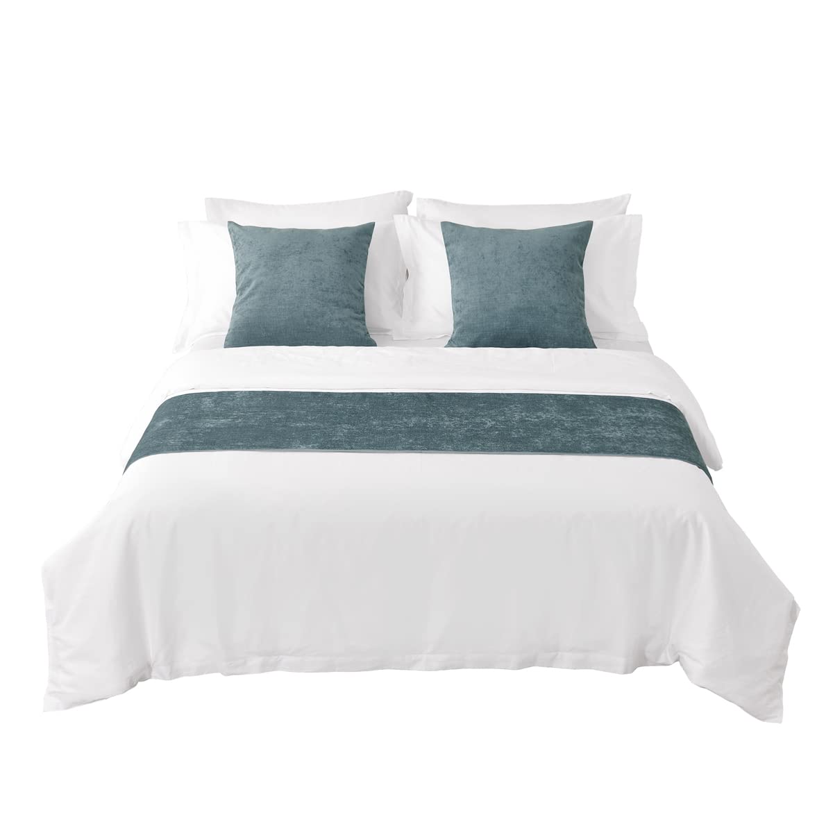 AMBERIS Bed Runner Blue, Chenille Soft No Fading Modern Bed Scarf (Pillowcases Sold Separately)
