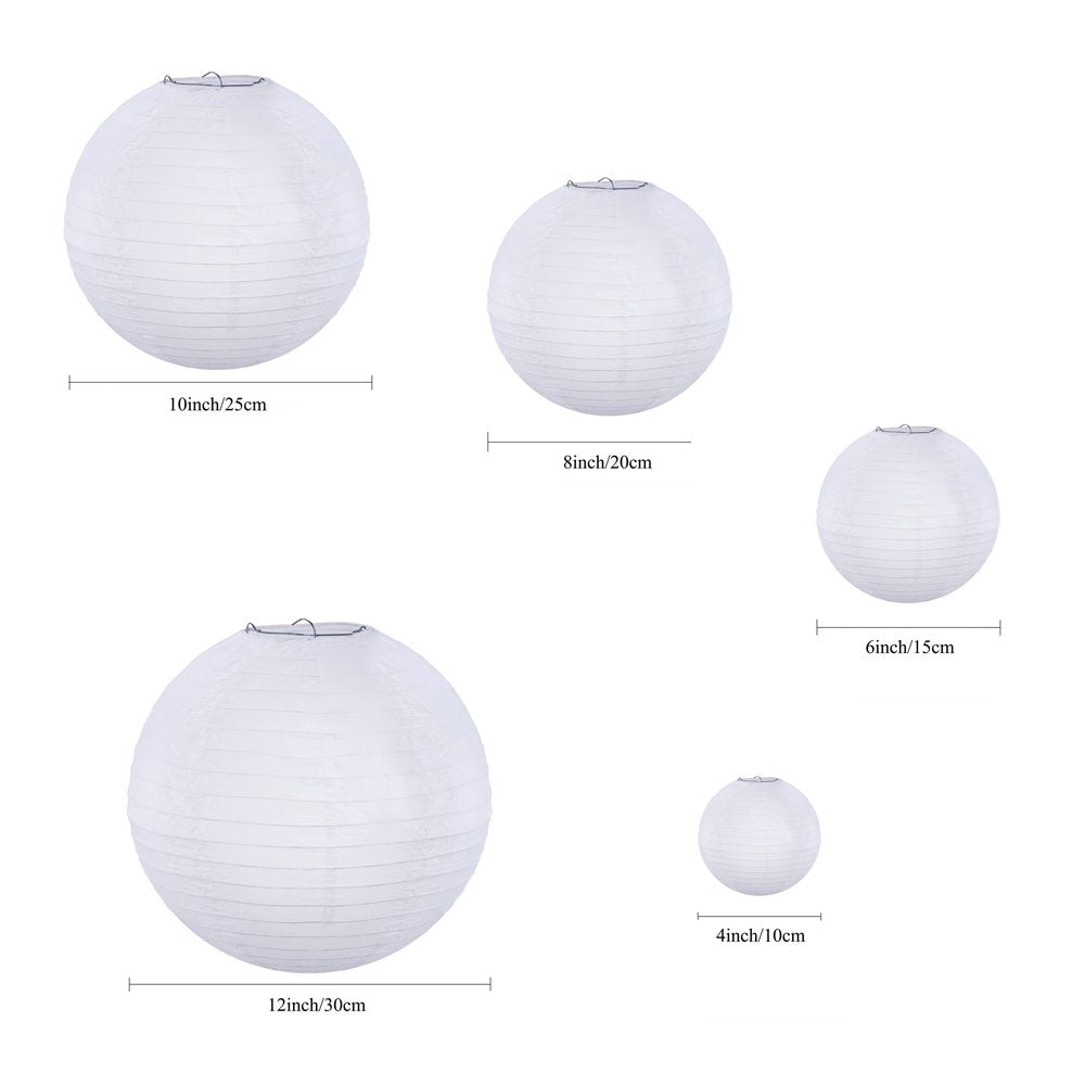 Supla 20 Pack Chinese White Paper Lantern Round 4” 6” 8” 10” 12” White Hanging Lanterns Wedding Party Decorations