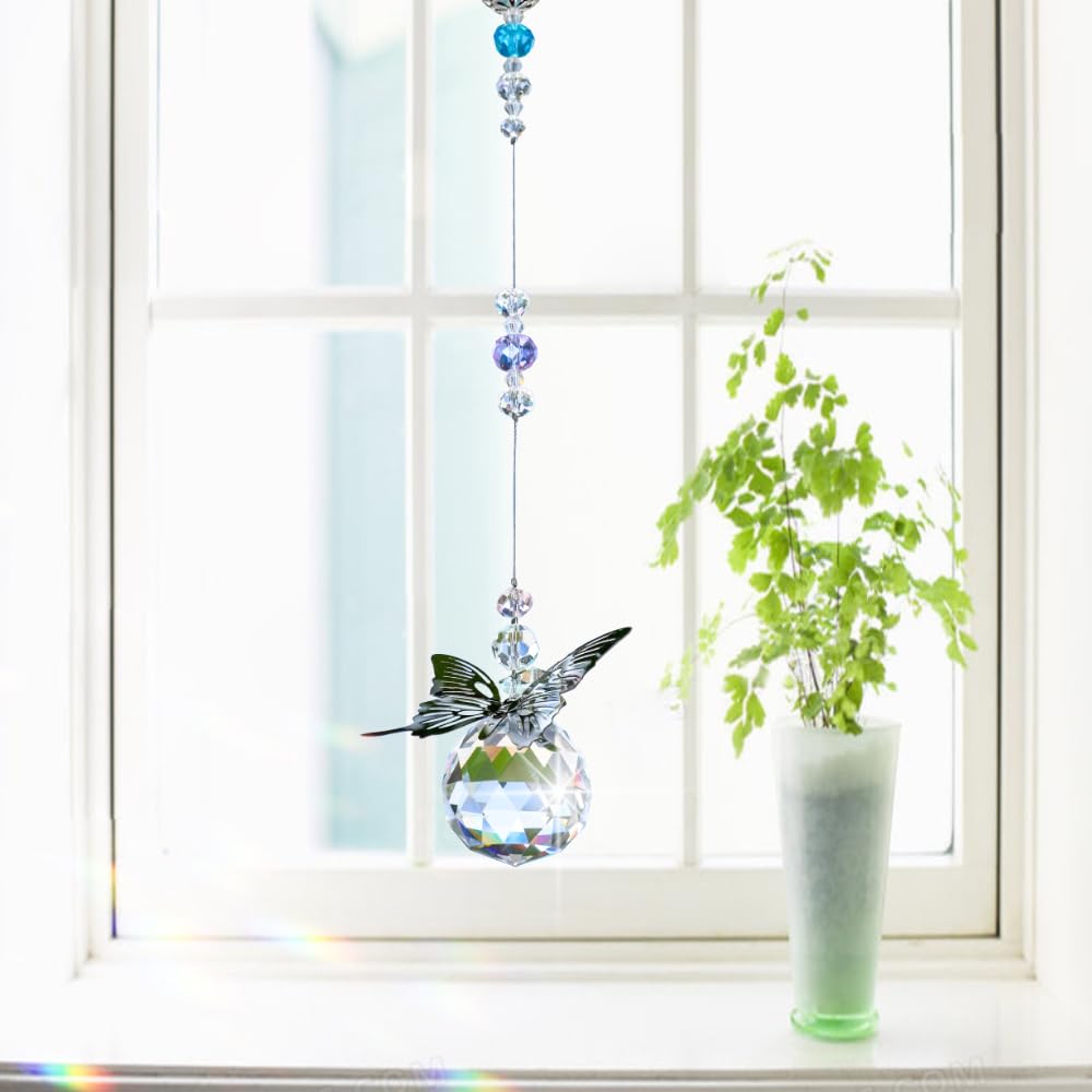 WEISIPU Crystal Hanging Decorations - Hanging Ornament Crystals Butterfly Suncatchers with Clear Crystal Ball for Home, Office, Garden Decoration, Window Decorations Hanging