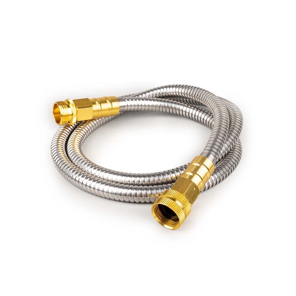 FangFarm Stainless Steel Garden Hose: 5FT 3/4" Male to Female Brass Fittings - Flexible Metal Water Hose for RV - Camper Faucet Extension Patio