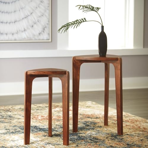 Signature Design by Ashley Brynnleigh Contemporary Nesting Accent Table, Set of 2, Light Brown