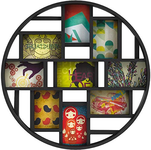 Umbra Luna Collage Picture Frame Holds Nine 4x6 Photos, Large 22-Inch Diameter, Black