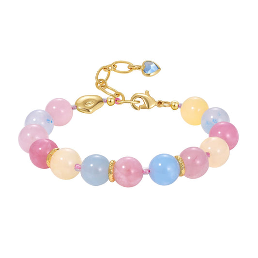 KissYan Beaded Bracelets for Women, Colorful Natural Stone Boho Bead Bracelet for Beach, Handmade Gemstone Summer Jewelry Gifts (Morganite)