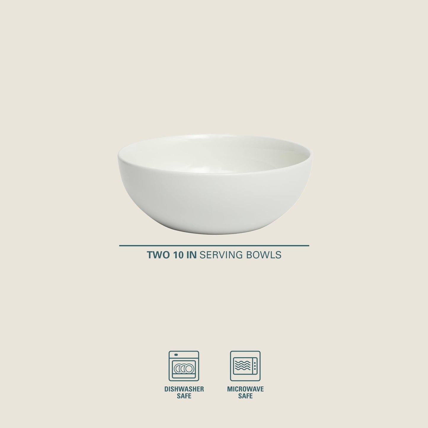 Gibson Home Extra Large Serving Bowls Set of 2-100 oz 10-Inch White Porcelain Salad Bowl Set, Stackable Ceramic Kitchen Bowls, Dishwasher & Microwave Safe