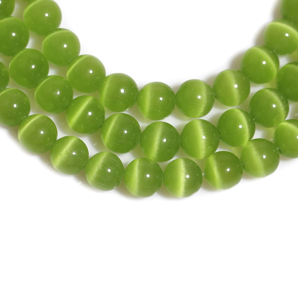 HAAMIIQII 8mm Olive Green Cat Eye Glass Round Crystal Stone Loose Gemstone Beads for Jewelry Making Bracelets Necklaces Earrings Crafts (45-50pcs)