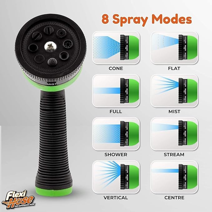 Flexi Hose Plus Expandable Garden Hose with 8 Function Nozzle, 75FT - Lightweight Retractable Garden Hose, Water Hose - No-Kink Flexibility, 3/4 Inch Solid Brass Fittings Includes Hook & Bag