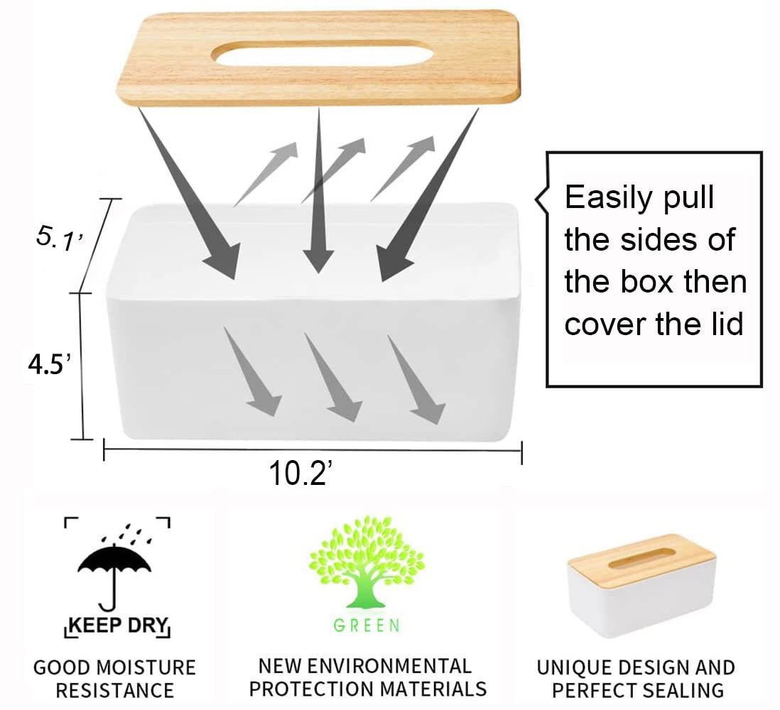 Wood Tissue Box Cover Gloves Box Holder Wooden Rectangular Tissue Box Holder for Storage on Bathroom Vanity, Countertop, Bedroom Dresser (Large(10.2 x 5.1 x 4.5))
