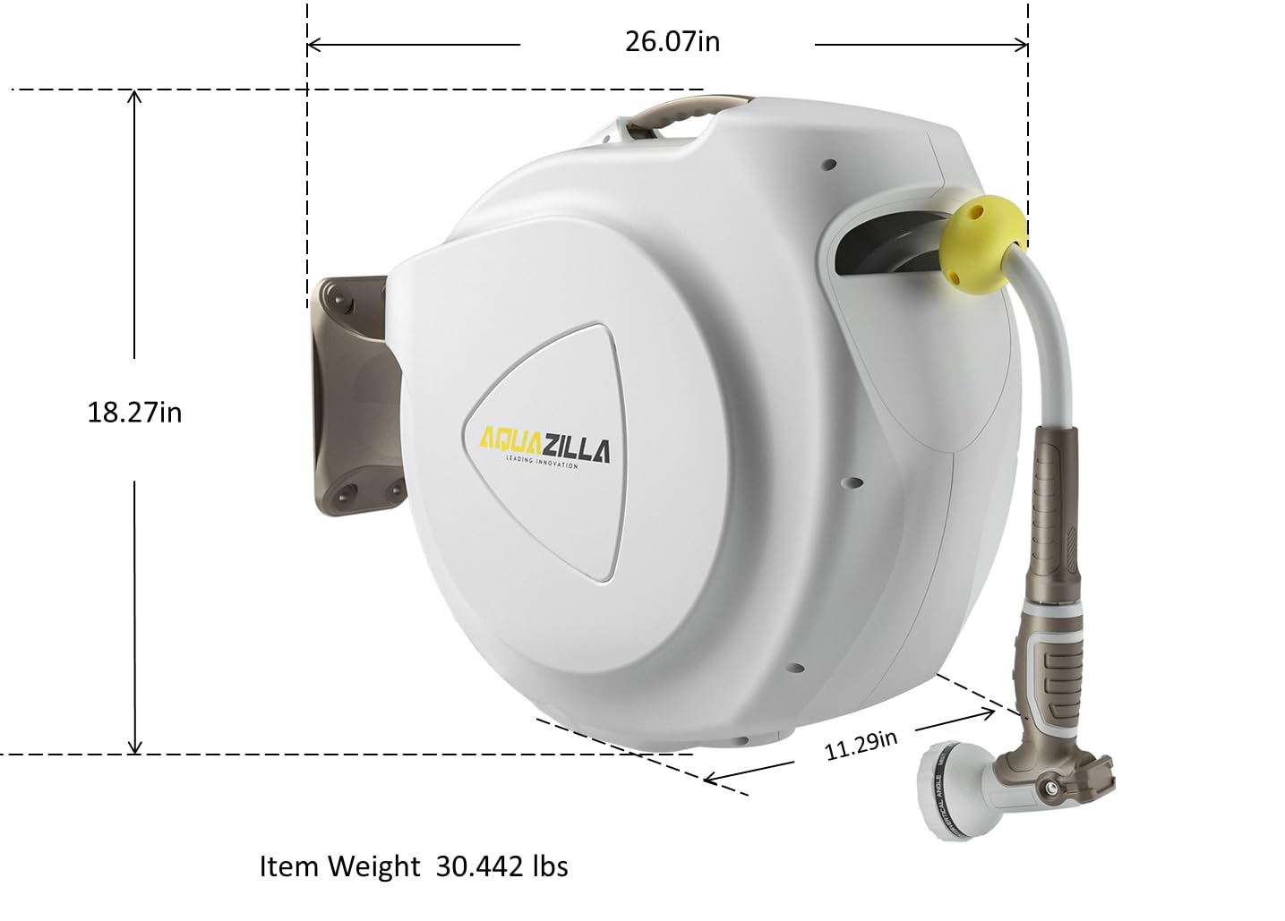 Retractable Garden Hose Reel, 5/8 in 100+6 ft, Heavy Duty Wall Mounted Water Hose Reel, Spring Power Automatic Rewind, Any Length Lock, 180° Swivel Bracket, 10 Pattern Spray Nozzle