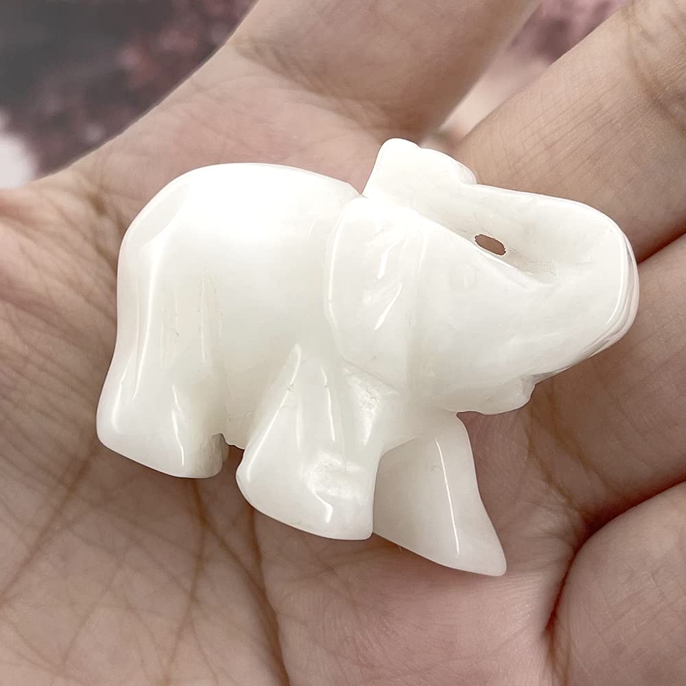 Ouubuuy White Jade Crystal Elephant Pocket Guardian Figurine Elephant Statue 1.5 inch for Healing Reiki Spiritual Gift Cute Meditation Office Room Desk Decor