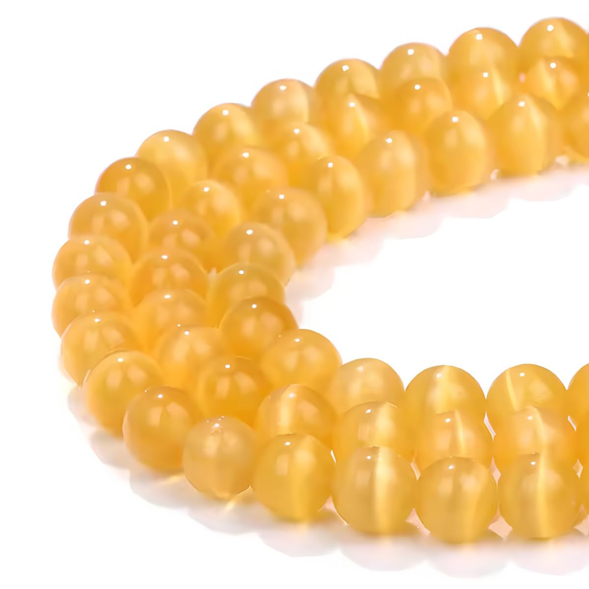 HAAMIIQII 8mm Golden Yellow Cat Eye Glass Round Crystal Stone Loose Gemstone Beads for Jewelry Making Bracelets Necklaces Earrings Crafts (45-50pcs)