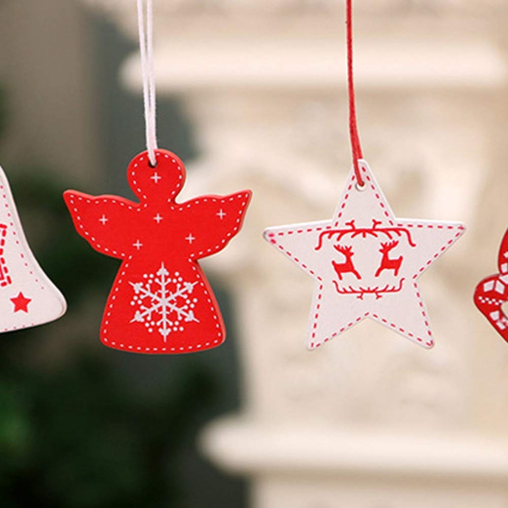 Yosoo 12pcs Christmas Tree Hanging Pendant, Wooden Christmas Decoration with Ropes, Multi Color, Traditional with Whimsical Motifs