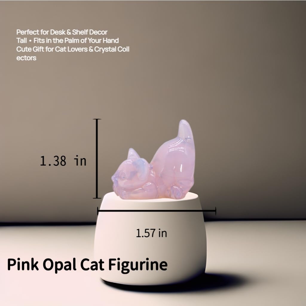 DZJXBZhu Pink Opal Cat Crystal Statue Healing Crystal Reiki Meditation Pocket Gem Guardian Sculpture Home Study Table Desk Decor Collection Gift for Loved Ones