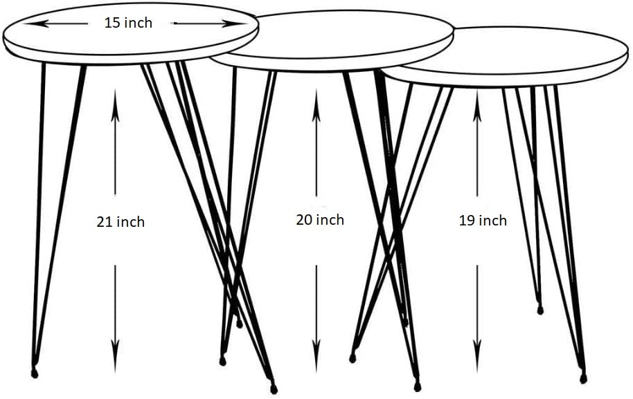 PAK HOME Set of 3 Nesting End Tables Round Wood Stacking Coffee Side Accent Sofa Table with Metal Legs for Living Room, Home Office, Nightstands for Bedroom (Black Marble/Silver Legs)