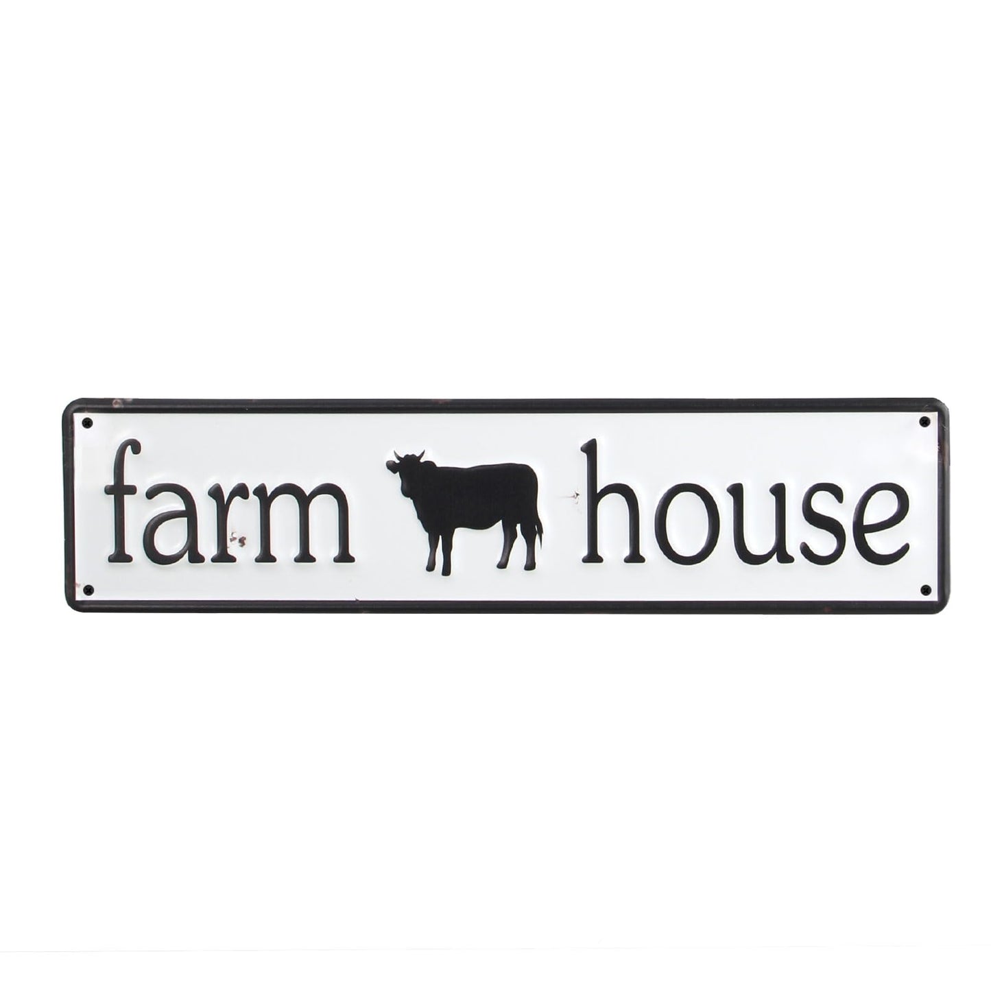 AIM & GGKK Farmhouse Wall Sign with Cow - Black and White Farmhouse Wall Art for Kitchen, Living Room, Bedroom - Rustic Metal Wall Decor for Home