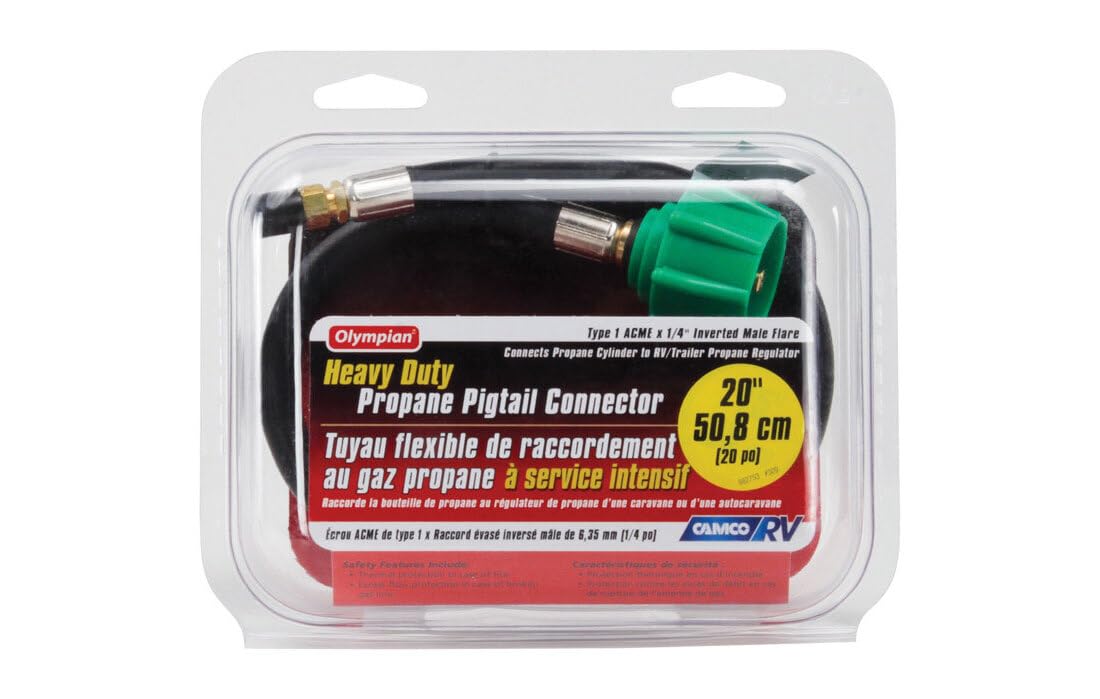 Camco Pigtail Propane Hose Connector | Rated for 200,000 BTUs per Hour | 20-inches (59073)