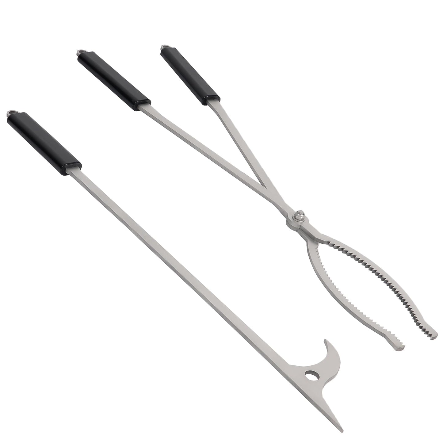 28" Firewood Tongs Set, Stainless Steel Fire Poker and Fireplace Tongs Log Grabber Set for fire pit outdoor Bonfire Wood Stove Fire Pit Use, Portable Rustproof Safely Campfire Tongs